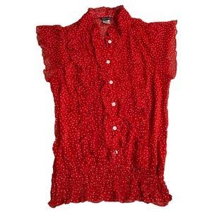 MAURICES Red Ruffle Button Blouse